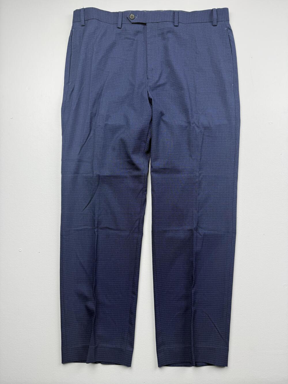 Lauren Ralph Lauren Pants Mens 36x32 Blue Check Stretch Dress Slacks Flat Front
